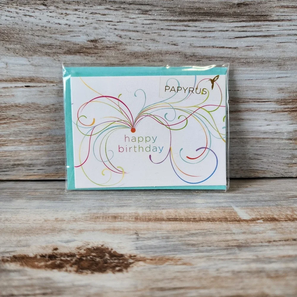 Papyrus Happy Birthday Mini Card Teal Envelope Swirl Design 419779